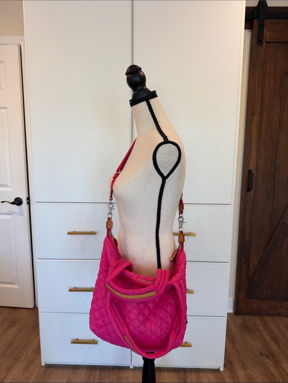 MZ WALLACE Medium Sutton Hot Pink Quilted Nylon Tote - Picture 7 of 13
